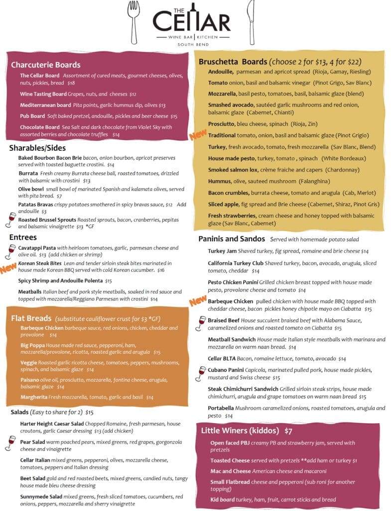 Menu The Cellar Wine Bar and Kitchen