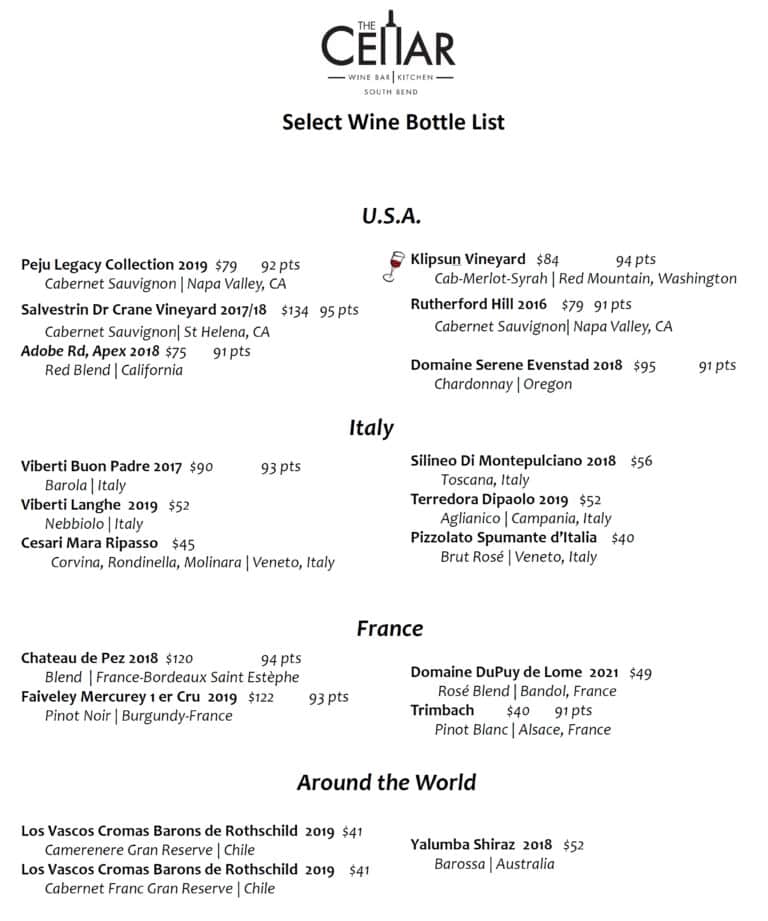 Reserve wine list - wine by the bottle