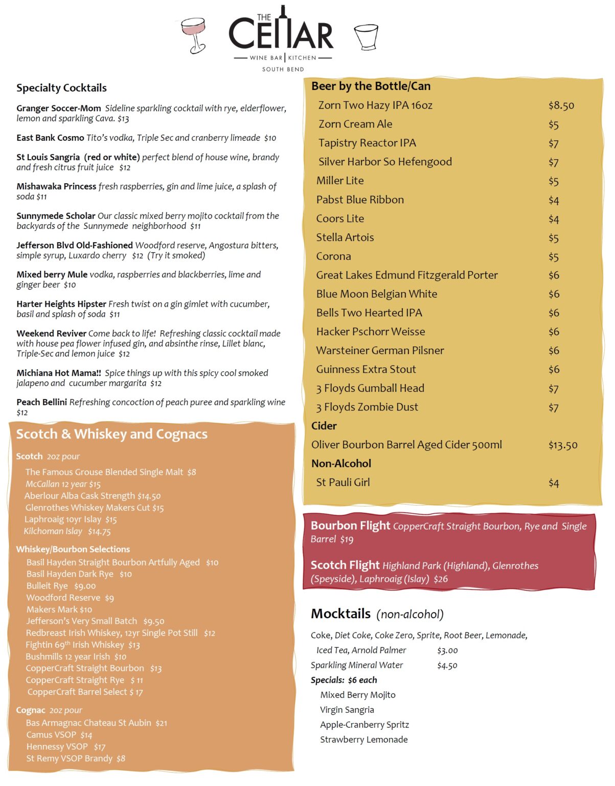 Menu The Cellar Wine Bar & Kitchen