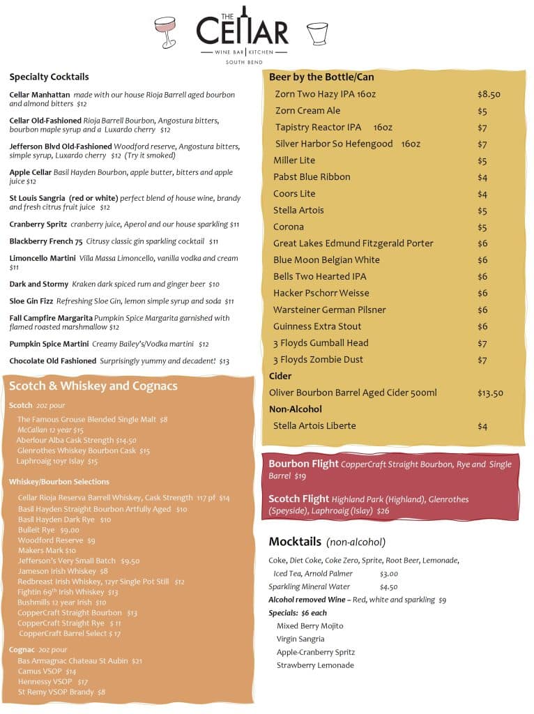 Menu The Cellar Wine Bar & Kitchen